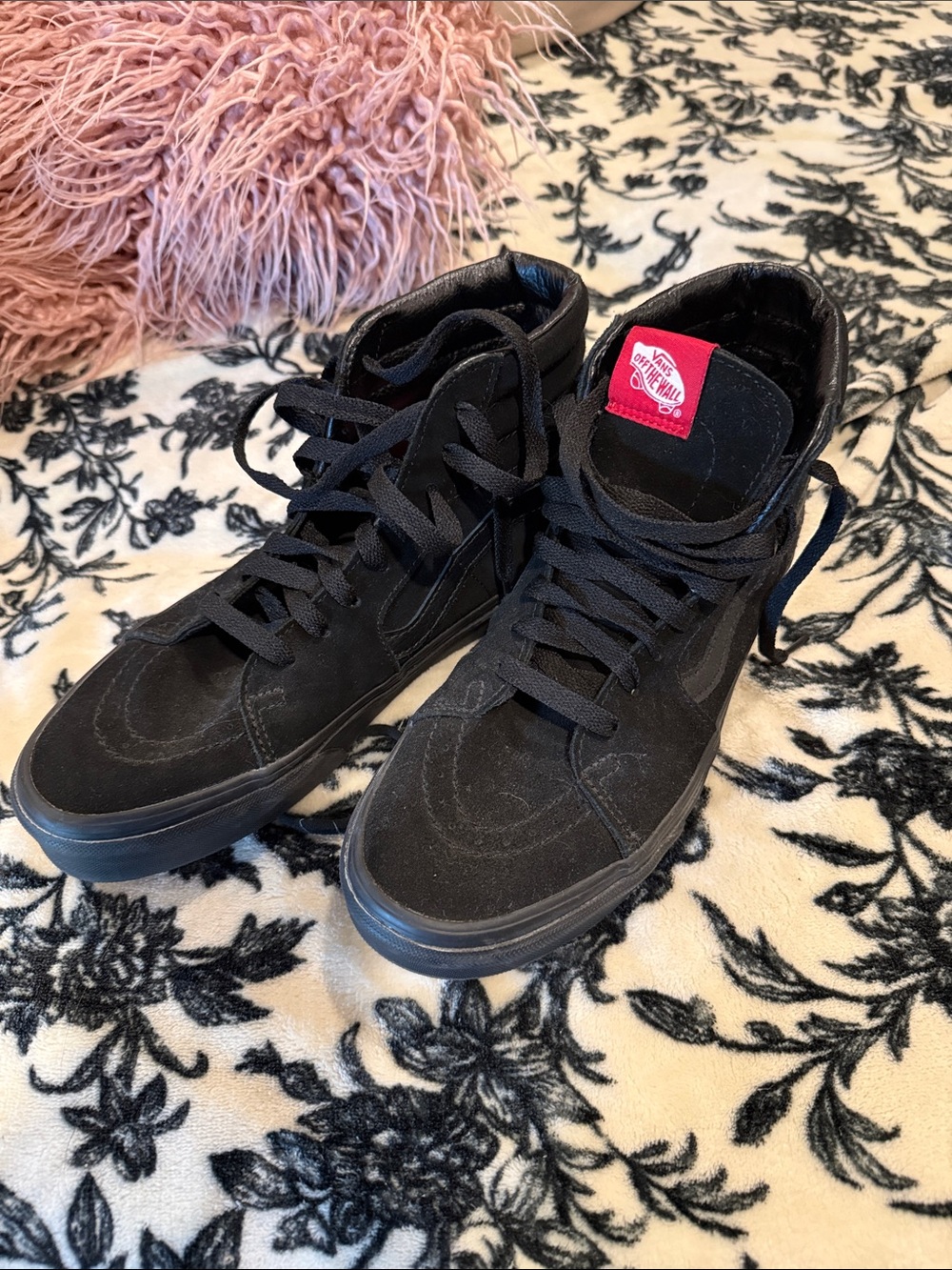 Vans Black High-Top Sneakers with Red Tongue Label